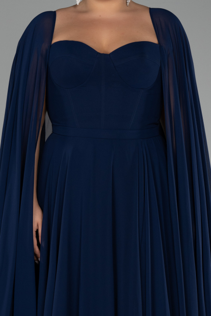 Kleider in Großen Größen Lang Chiffon Marineblau ABU4161