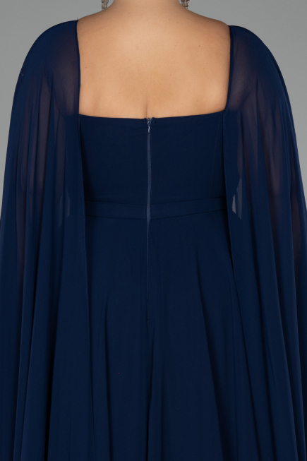 Kleider in Großen Größen Lang Chiffon Marineblau ABU4161