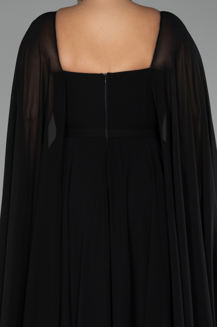 Kleider in Großen Größen Lang Chiffon Schwarz ABU4161