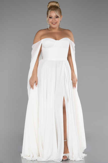 Kleider in Großen Größen Lang Chiffon Weiß ABU4161