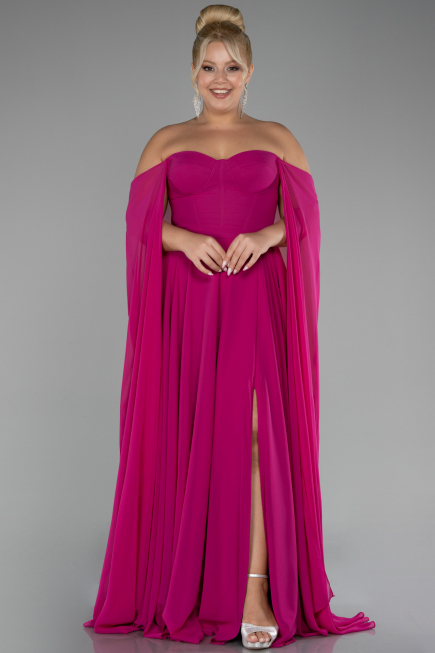 Kleider in Großen Größen Lang Chiffon Fuchsie ABU4161