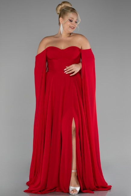 Kleider in Großen Größen Lang Chiffon Rot ABU4161