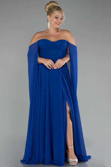 Kleider in Großen Größen Lang Chiffon Sächsischblau ABU4161
