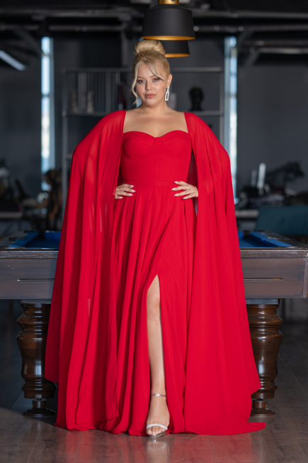 Kleider in Großen Größen Lang Chiffon Rot ABU4161