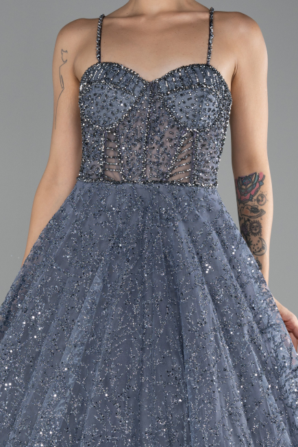 Grau Abendkleid Lang ABU3839