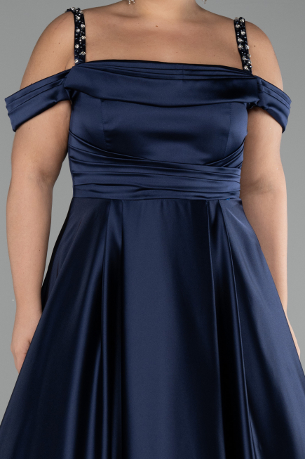 Verlobungskleid In Übergröße Lang Satin Marineblau ABU4207