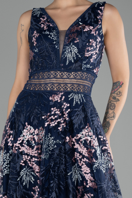 Abendkleid Lang Guipure Spitze Marineblau ABU4244