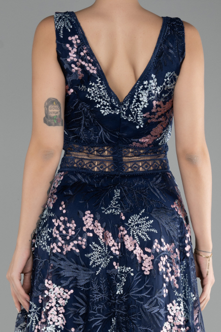 Abendkleid Lang Guipure Spitze Marineblau ABU4244
