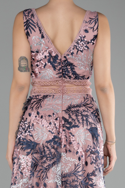 Abendkleid Lang Guipure Spitze Puder ABU4244