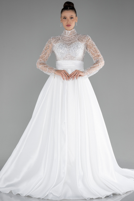 Hochzeitskleider Lang Satin Weiß ABU4250