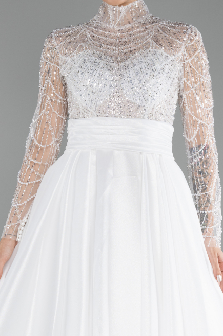 Hochzeitskleider Lang Satin Weiß ABU4249