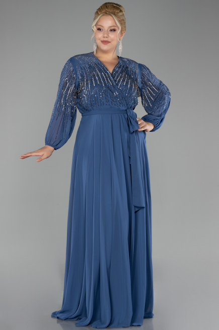 Abendkleid in Übergröße Lang Chiffon Indigo ABU4257