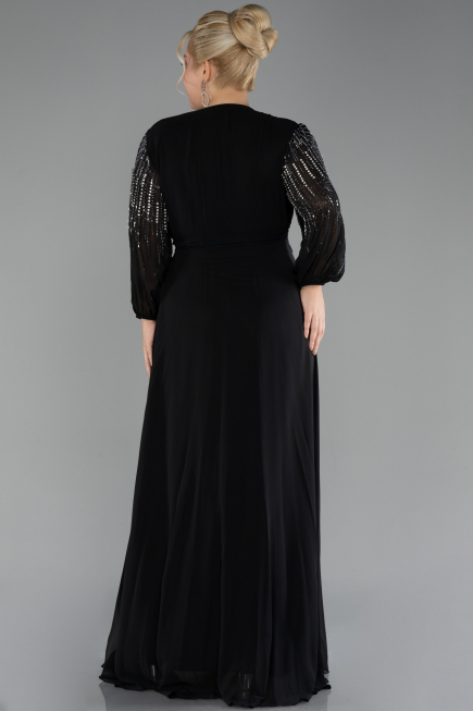 Abendkleid in Übergröße Lang Chiffon Schwarz ABU4257