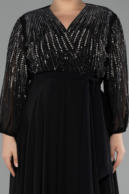 Abendkleid in Übergröße Lang Chiffon Schwarz ABU4257