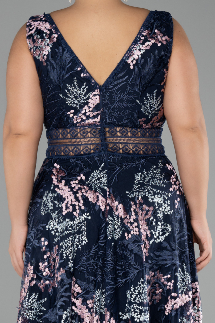 Abendkleid in Übergröße Lang Guipure Spitze Marineblau ABU4261