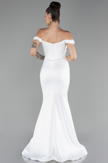 Abendkleid Lang Satin Weiß ABU4264