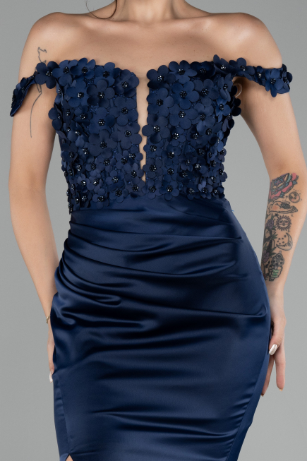 Abendkleid Lang Satin Marineblau ABU4264