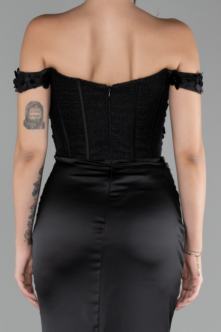 Abendkleid Lang Satin Schwarz ABU4264