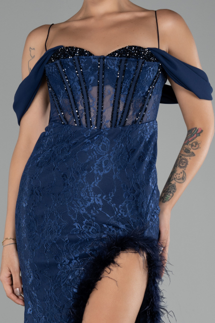 Abendkleid Lang Spitze Marineblau ABU4270