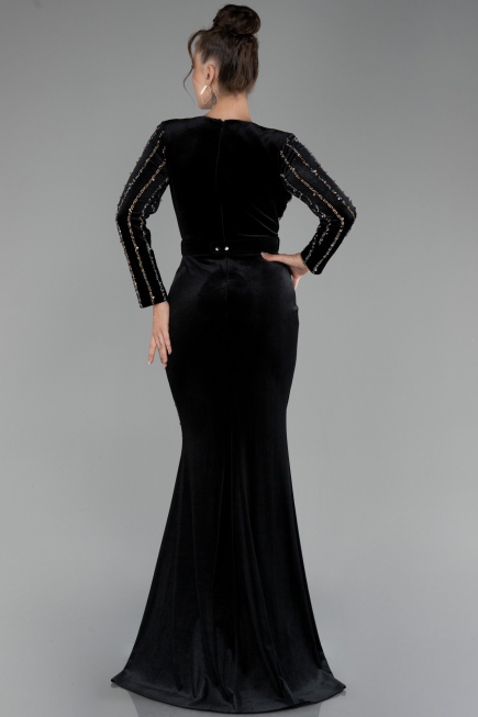 Langes Abendkleid aus Samt in Übergröße Lang Samt Schwarz ABU4277