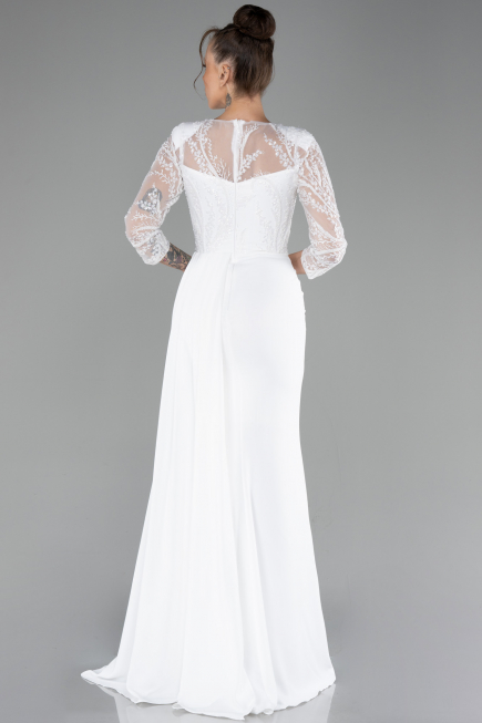 Abendkleid Lang Chiffon Weiß ABU4293
