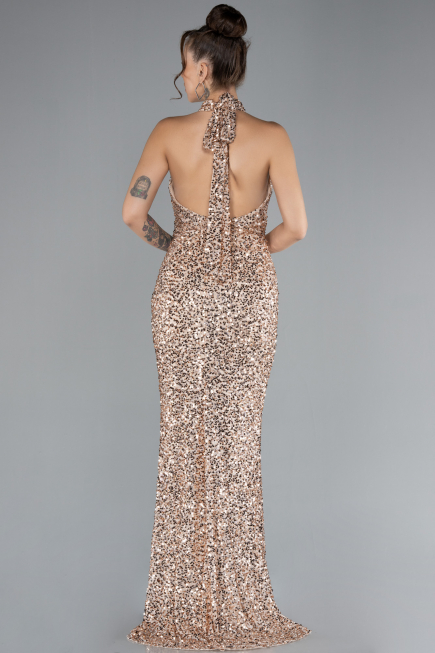 Abendkleid im Meerjungfrau-Stil Lang Schuppig Gold ABU4306