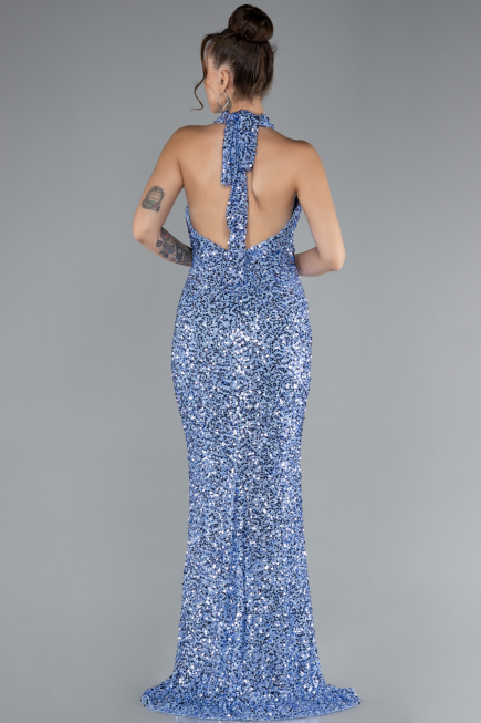 Abendkleid im Meerjungfrau-Stil Lang Schuppig Indigo ABU4306