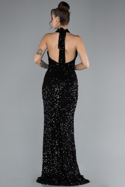 Abendkleid im Meerjungfrau-Stil Lang Schuppig Schwarz ABU4306