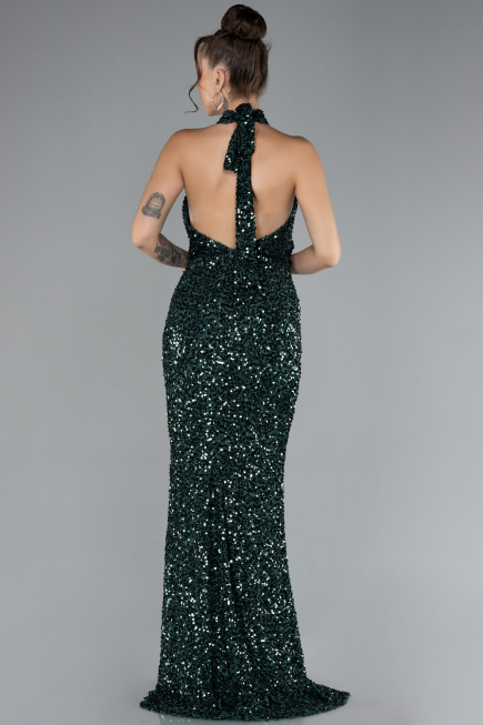 Abendkleid im Meerjungfrau-Stil Lang Schuppig Smaragdgrün ABU4306