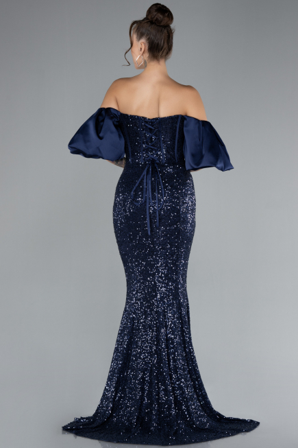 Abendkleid im Meerjungfrau-Stil Lang Marineblau ABU4308