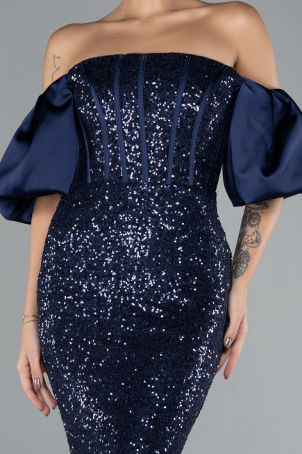Abendkleid im Meerjungfrau-Stil Lang Marineblau ABU4308