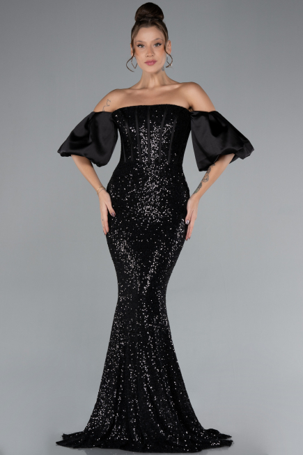 Abendkleid im Meerjungfrau-Stil Lang Schwarz ABU4308