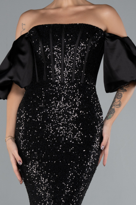 Abendkleid im Meerjungfrau-Stil Lang Schwarz ABU4308