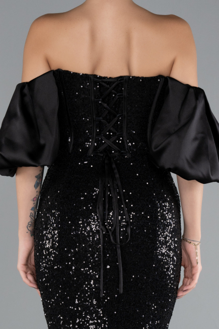 Abendkleid im Meerjungfrau-Stil Lang Schwarz ABU4308