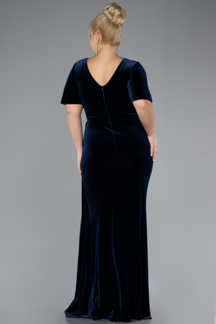 Einladung Und Abendkleid İn Übergröße Lang Samt Marineblau ABU4317