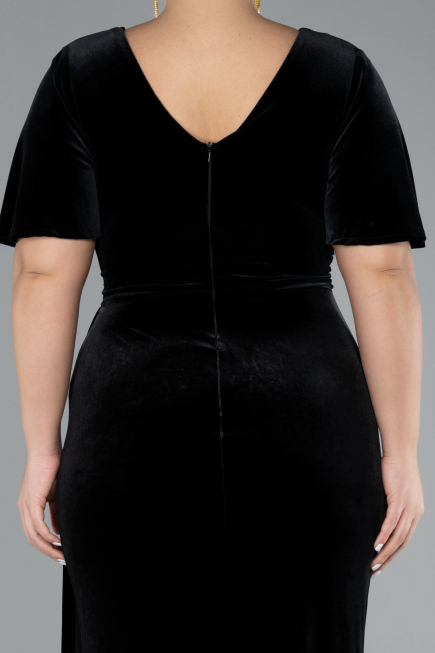Einladung Und Abendkleid İn Übergröße Lang Samt Schwarz ABU4317