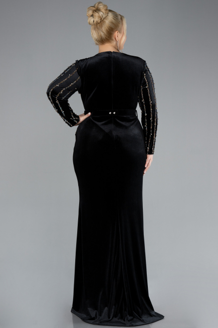 Langes Abendkleid aus Samt in Übergröße Lang Samt Schwarz ABU4277
