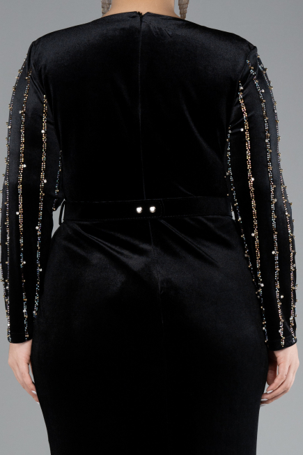 Langes Abendkleid aus Samt in Übergröße Lang Samt Schwarz ABU4277