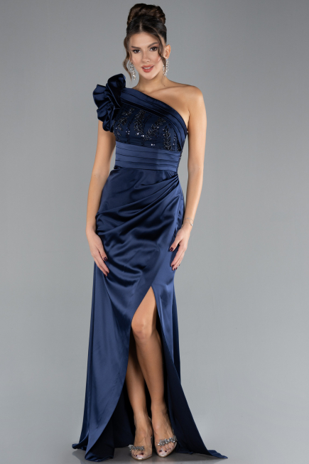 Abendkleid Lang Satin Marineblau ABU4325