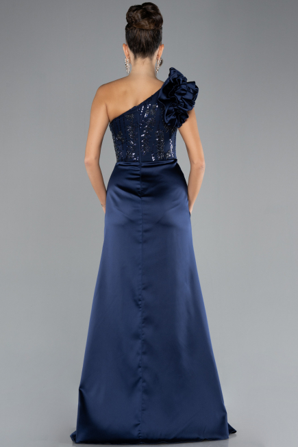 Abendkleid Lang Satin Marineblau ABU4325