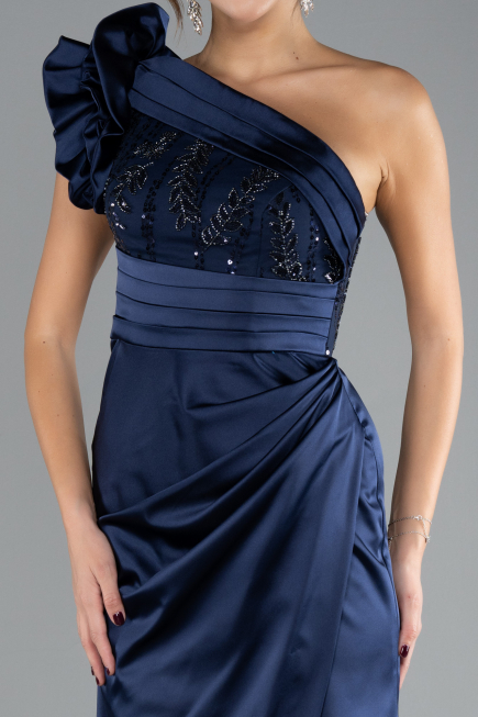 Abendkleid Lang Satin Marineblau ABU4325