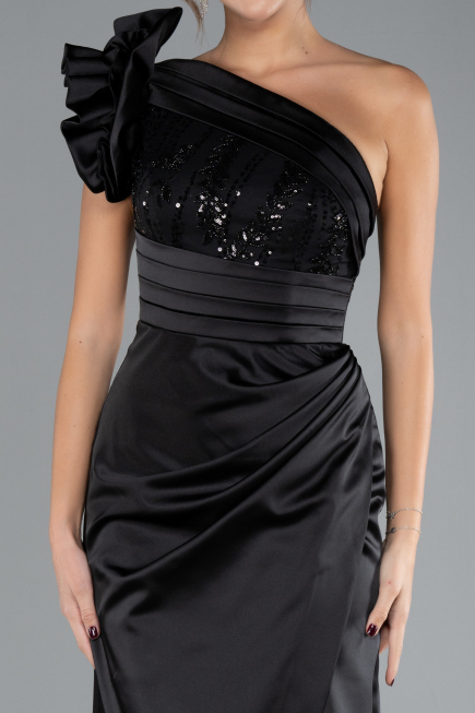 Abendkleid Lang Satin Schwarz ABU4325