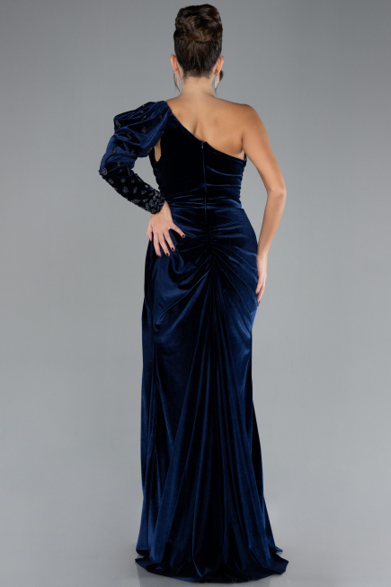 Abendkleid Lang Samt Marineblau ABU4338