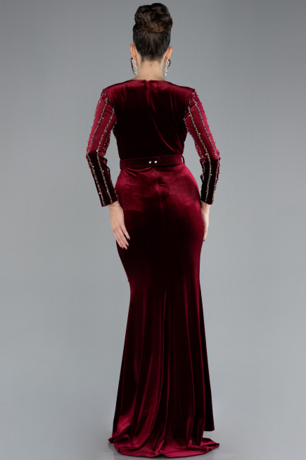 Weinrot Abendkleid Samt Lang ABU4282