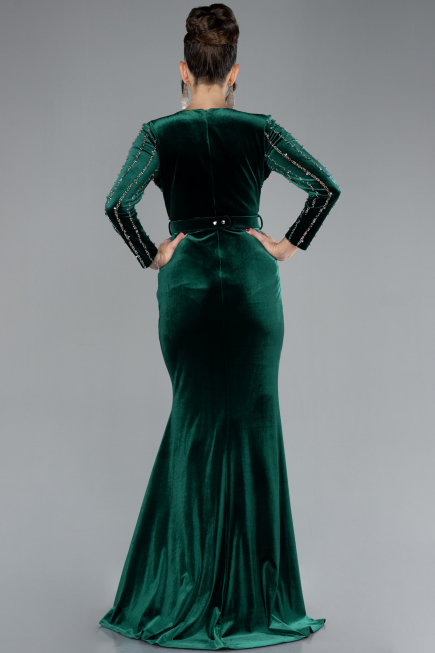 Smaragdgrün Abendkleid Samt Lang ABU4282