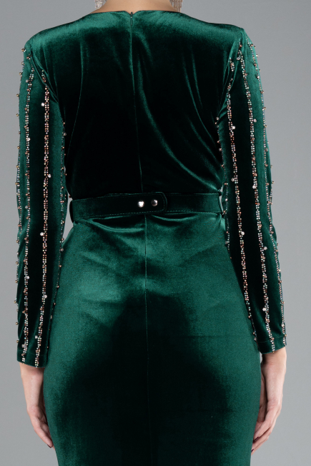 Smaragdgrün Abendkleid Samt Lang ABU4282