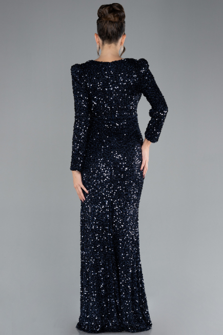 Abendkleid Lang Schuppig Marineblau ABU4329