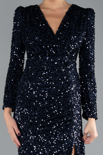 Abendkleid Lang Schuppig Marineblau ABU4329
