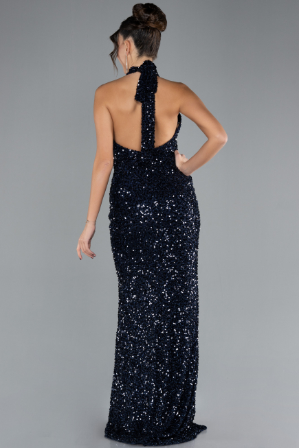 Abendkleid im Meerjungfrau-Stil Lang Schuppig Marineblau ABU4306