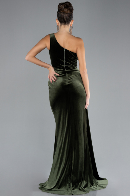 Khaki Abendkleid Samt Lang ABU3365